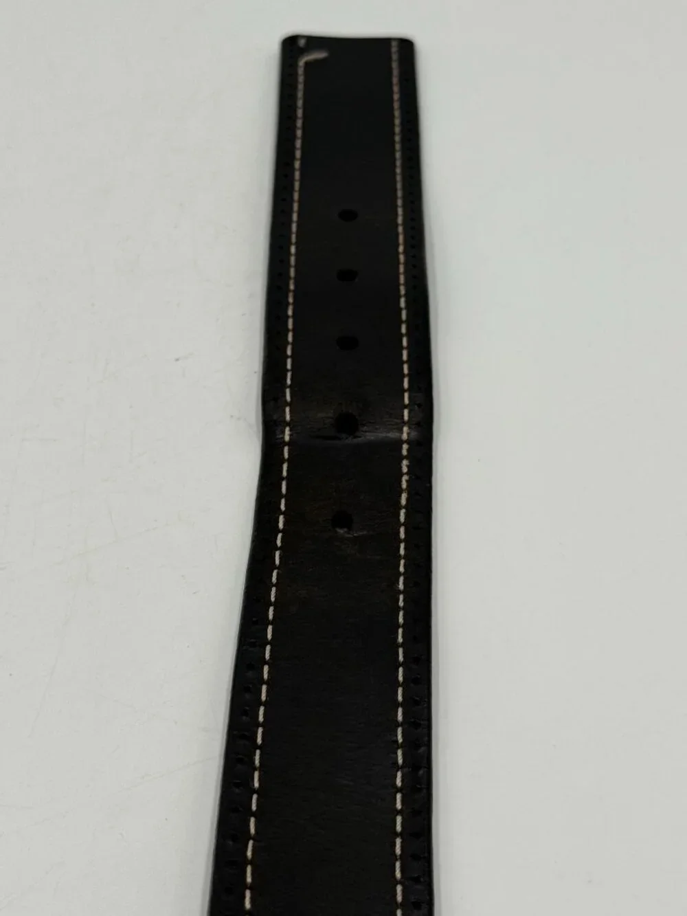 Black Genuine Leather Belt with White Stitching Size 34 Silver Buckle 1 3/8